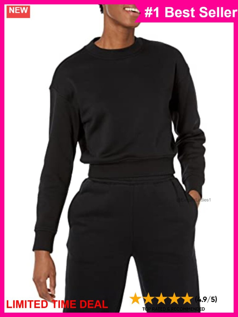 Cropped Drop Shoulder Long Sleeve Crewneck Sweatshirt Relaxed Fit Pullover
